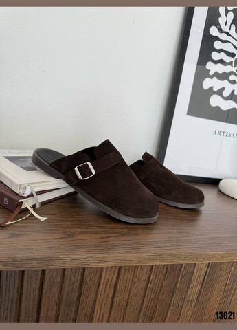 Темно-коричневые замшевые удобные клоги Helen