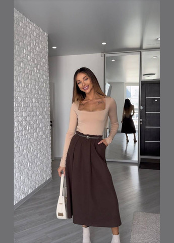 Жіноча вовняна тепла спідниця міді вовна коричнева шоколадна No Brand (316232124)