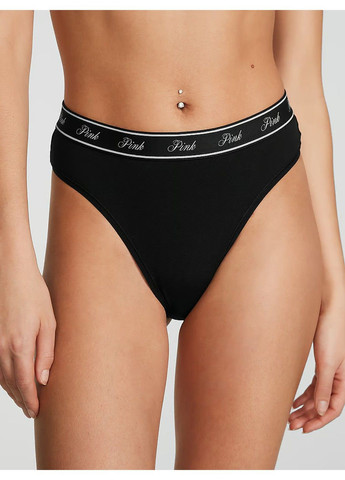 Трусики-бразиліана жіночі PINK Logo Cotton Brazilian Panty чорні Victoria's Secret (317250892)