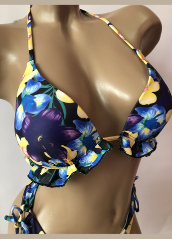 Синій літній жіночий роздільний купальник на зав'язках (6-57) No Brand