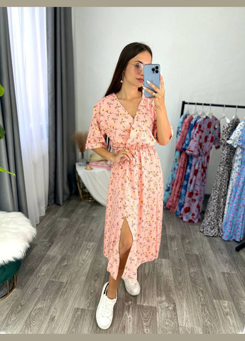 Пудровое повседневный платье DK/DL Мода без кордонів с цветочным принтом