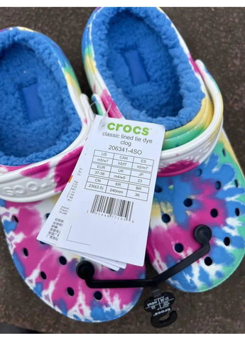 Сабо утепленные кроксы на меху домашние тапки оригинал новые Crocs Classic Tie-Dye Lined Clog (364989007)