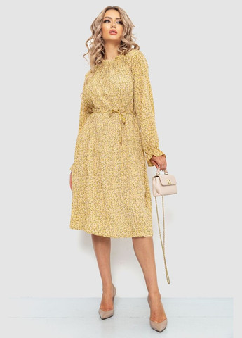 Горчичное повседневный платье шифоновое свободного кроя с принтом длинное с длинными рукавами светло-бирюзовое (sku_204r701) No Brand с рисунком