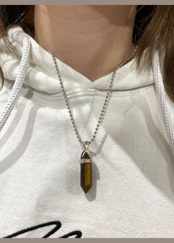 Кулон з натуральним каменем Тигрове око у вигляді кристала шестигранника на брелоку в подарунковій коробочці Овен (326807790)