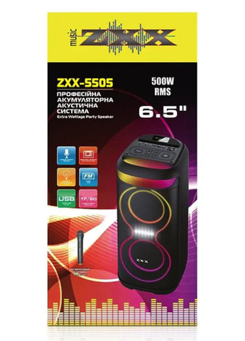 Портативна колонка ZPX ZXX-5505 з мікрофоном Акустична система 40Вт 6,5" RGB підсвічування Чорний No Brand (357208073)