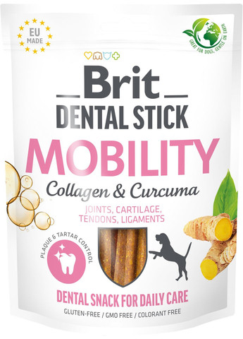 Лакомств для собак Dental Stick Mobility для мобильности суставов, коллаген и куркума 251 г (8595602564361) Brit Care (279570689)