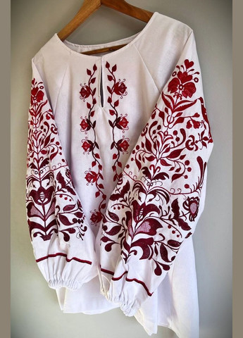 Белая женская льняная белая вышиванка вышивка «семейное дерево» узор цветочный прямой, свободная лен (329693241)