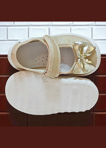 Золотые ортопедические закрытые тапочки на липучке сменка в садик для девочки валди Waldi с бантом