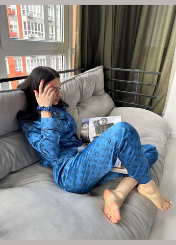 Синяя всесезон женская пижама lv рубашка + брюки Vital-Textile 1042