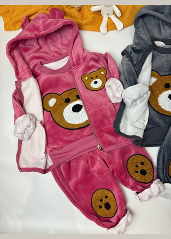 Рожевий демісезонний костюм трійка ведмедик 4666 No Brand