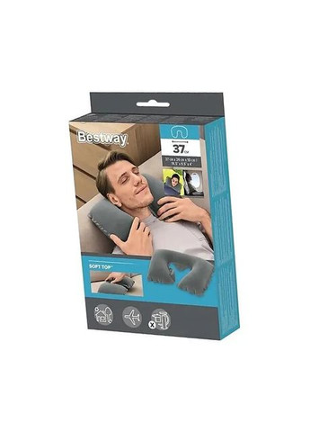 Надувна флокована подушка 67006, 37 х 24 х 10 см, зелена Bestway (301916719)