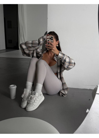 Серо-бежевая повседневный, кэжуал рубашка в клетку No Brand с длинным рукавом