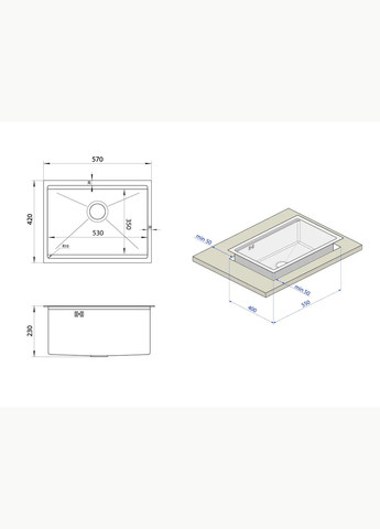Золота мийка під стільницю з нержавійки кухонна станція Nett NG-5742 (316391417)