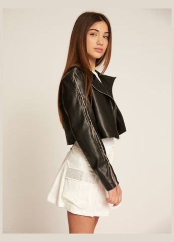 Чорна демісезонна tob015 куртка-косуха з екошкіри чорна зі стразами s косуха To Be Too