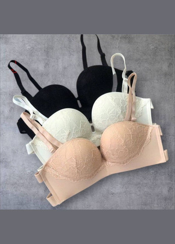 Чёрный балконет бюстгальтер со съемными бретелями и пуш ап декорирован кружевом а/в чашечки No Brand