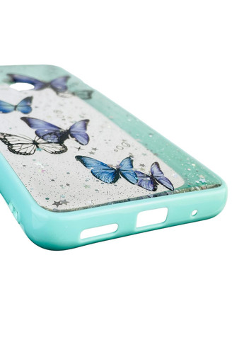 Чохол для Moto E40 з блискітками з метеликами на моторола е40 бірюзовий Motorola (366387528)