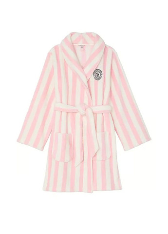 Подарочный набор Халат Short Cozy Robe Pink Stripes Logo + Косметичка 4 в 1 Makeup Bag Dream Victoria's Secret (332796368)