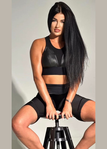 Спортивний костюм двійка (топ та велосипедки) з еластичної сіточки та ефектом пуш-ап, чорного кольору, розмір S Trends (330756994)