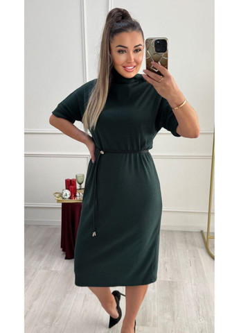Смарагдова кежуал жіноча сукня гольф довжини міді з коротким рукавом MonCher