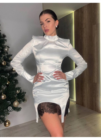 Білий вечiрня сукня мiнi з шовку бiлого кольору 36269 а-силует No Brand однотонна