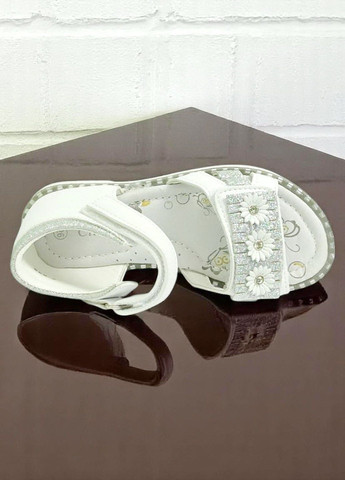Белые ортопедические босоножки открытые сандалии на липучках для девочки Clibee со стразами, с цветами