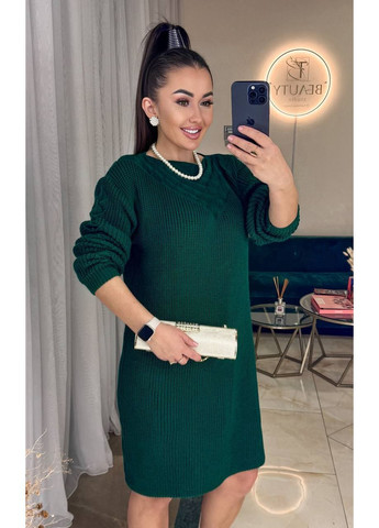 Изумрудное праздничный, повседневный, кэжуал вязаное платье женское с узором No Brand однотонное