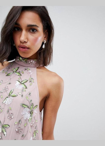 Розовое вечернее платье с цветочной вышивкой Asos