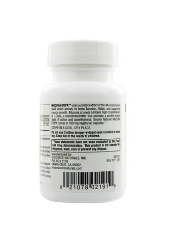 Мукуна Пекуча, Mucuna Dopa,, 60 капсул Source Naturals (326054516)