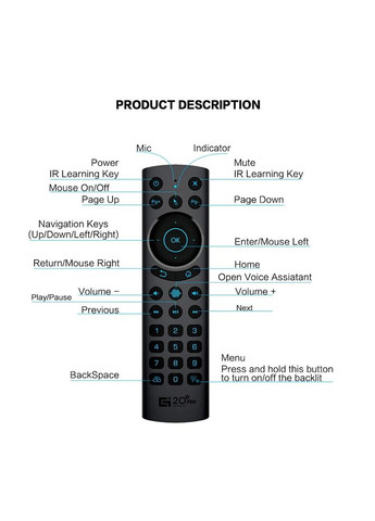 Бездротовий пульт G20S PRO BT Air Mouse 2.4G з Підсвічуванням Гіроскопом Голосовим керуванням та IR-навчанням для Android TV Box No Brand (368774977)