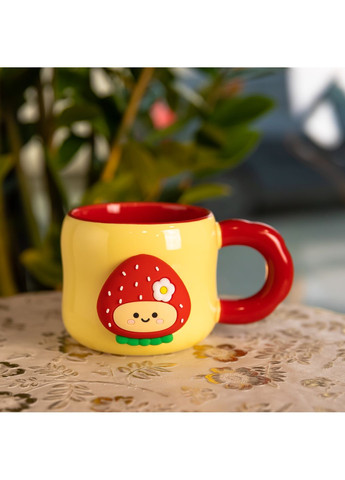 Чашка порцелянова 400 мл з магнітом, жовтий з червоним Yiwu (367583132)