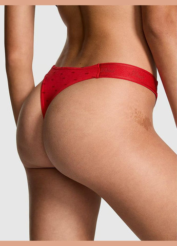 Трусики-стрінги бавовняні PINK Logo Cotton High-Leg Thong Panty червоні Victoria's Secret (317028473)