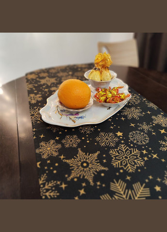 Ранер на стол декоративная дорожка водоотталкивающая тефлоновая новогодняя черная со снежинками 37х100см Maystat (305390467)