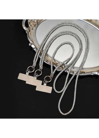 Блискучий ремінець-шнурок для телефону зі стразами на шию через плече. Сріблястий No Brand (328958138)