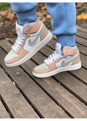 Серые демисезонные кроссовки мужские nike air jordan 1 retro high beige grey white найк аир джордан No Brand