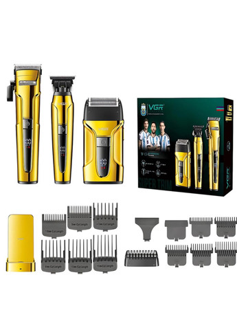 Акумуляторний комбо набір 3в1 -694 машинка для стрижки та триммер і шейвер для гоління Золотий VGR (317416663)