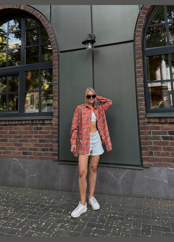 Оранжевая кэжуал рубашка в клетку JUGO с длинным рукавом