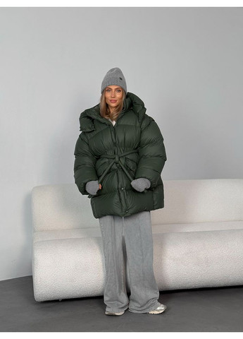 Оливкова зимня жіноча куртка transformer подовжена з кишенями і капюшоном (mil589) milirud