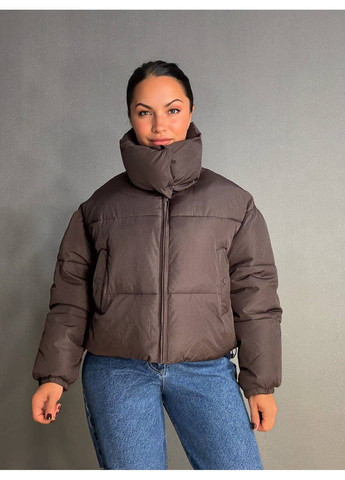 Коричневая демисезонная куртка женская 10043 короткая на молнии с воротником коричневая Lady yep