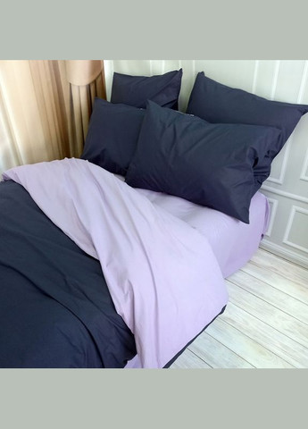 Постільна білизна ДУЕТ Темносинє/Лавандовий настрій Ранфорс Євро на резинці MERISET (278255679)