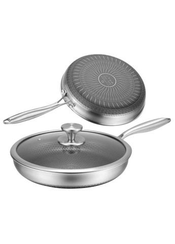 Сковорода з кришкою EB-13057 із нержавіючої сталі з тришаровим антипригарним покриттям 22x4,8 см (EB-13057) Edenberg (365756094)