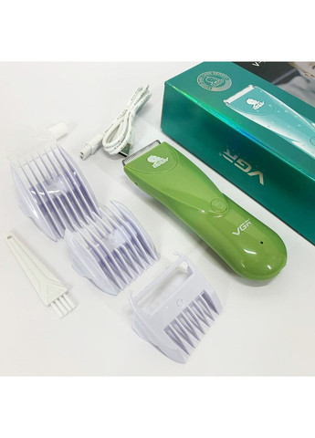 Очень тихая беспроводная машинка для стрижки волос детей V-150 с насадками. Цвет: зеленый VGR (364665519)