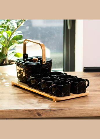 Чайний сервіз керамічний Masala на 6 персон з бамбуковою підставкою Yiwu (322421147)