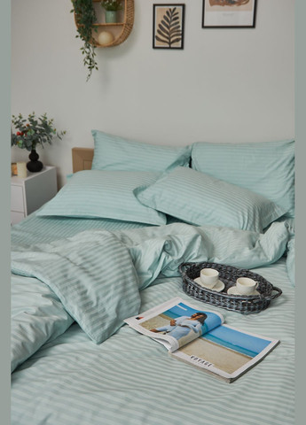 Комплект постельного белья King Size 220x240 наволочки 4х70х70 Satin Stripe (MS-820000599) Moon&Star Stripe Mint (284416501)