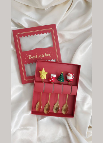 Новорічний подарунковий набір з 4 ложок подарунок столові прибори Honey Fashion Accessories золотистий (17-2) No Brand (313101484)