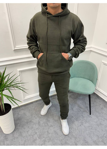 Оливковий (хакі) зимній чоловічий спортивний костюм з теплого флісу брючний Україна
