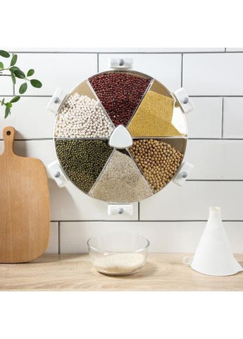 Кухонный мультизерновой настенный органайзер с вращением 360° на 6 отсеков, мельница для круп и сыпучих продуктов No Brand (361669393)