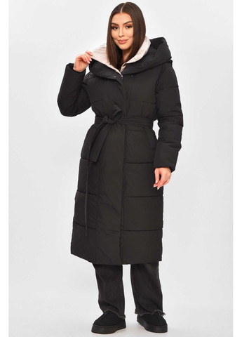 Темно-серая зимняя куртка женская удлиненная зима черного цвета Let's Shop