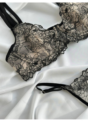 Чорний демісезонний ніжний мереживний комплект Vakko