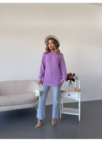 Сиреневый демисезонный женский свитер с ажурными рукавами джемпер No Brand