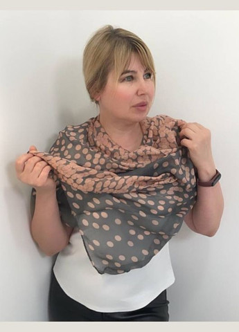 Жіноча шарф хустка в горох 160 см*55 см сірий PTR Confetti (317594785)